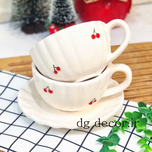 فنجان و نعلبکی چای خوری سرامیکی آلبالو