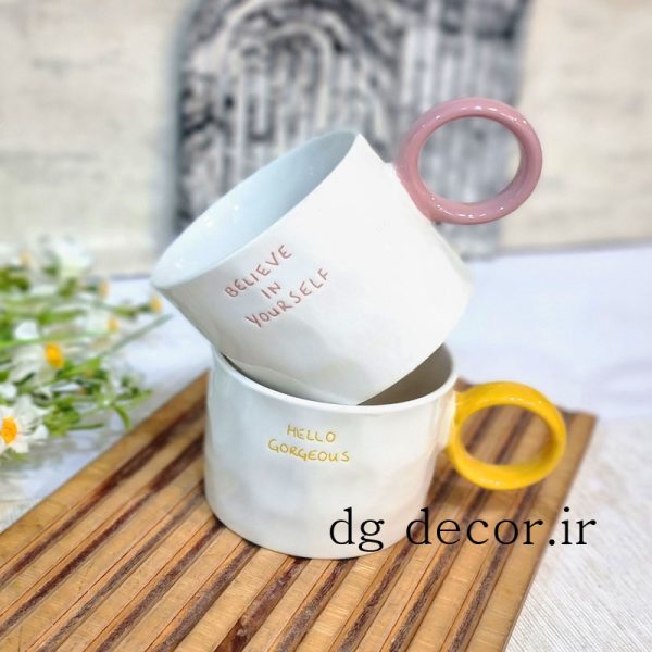 ماگ مینیمال سرامیکی وارداتی بزرگ دسته رنگی