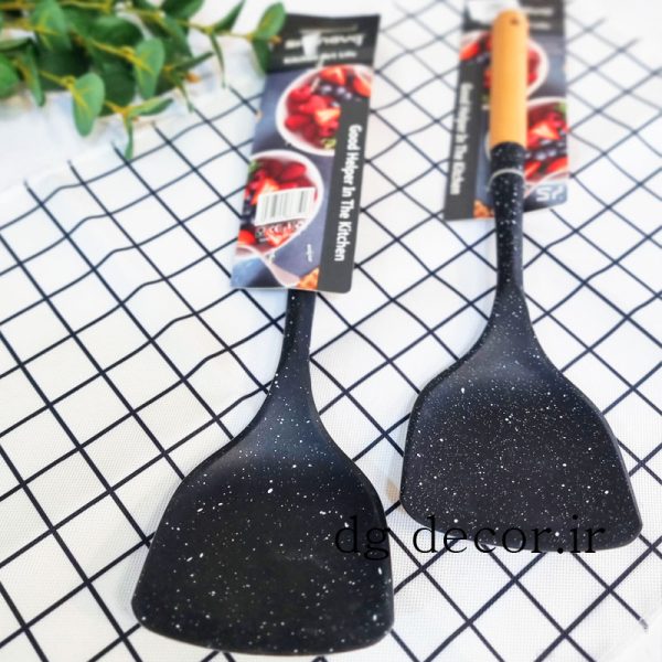 کفگیر نسوز دسته چوبی بامبو صاف بزرگ وارداتی